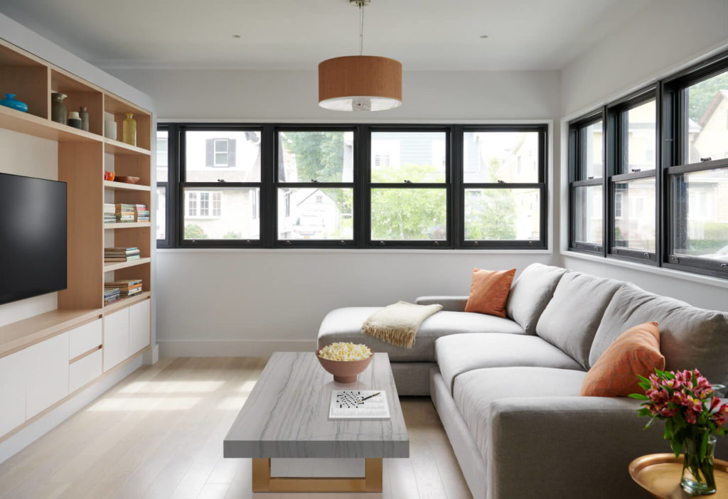 Flushing House, Living Room by Delson or Sherman Architects