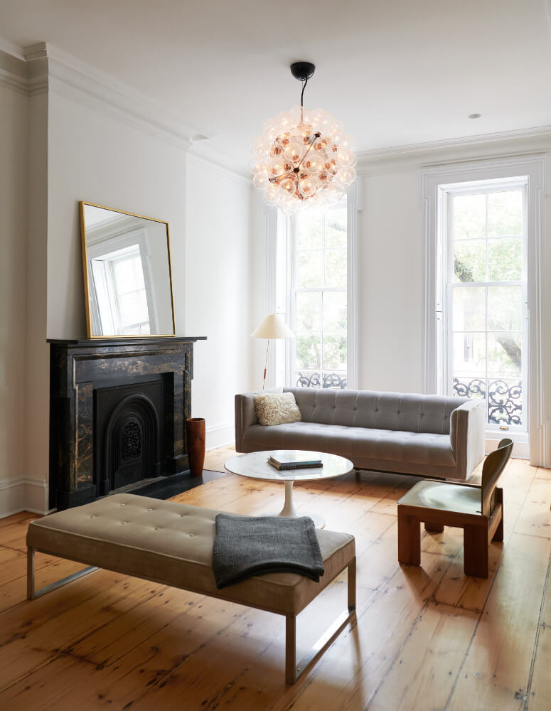 	Brooklyn Heights Row House, Living Room by Delson or Sherman Architects PC